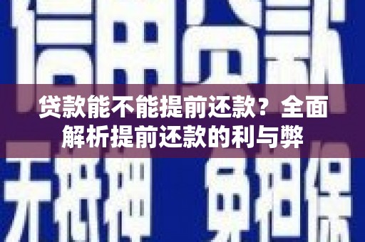 埤头贷款能不能提前还款？全面解析提前还款的利与弊